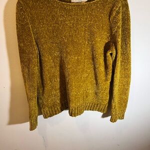 LOFT Yellow Crew Neck Sweater with Ribbed Details